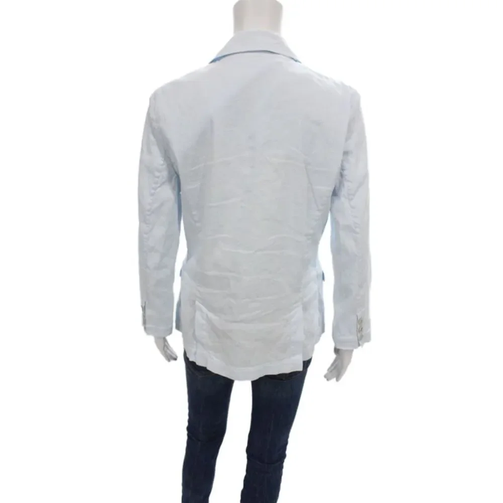 120% Lino Womens Linen Blue Blazer Button Long Sleeve Size 46